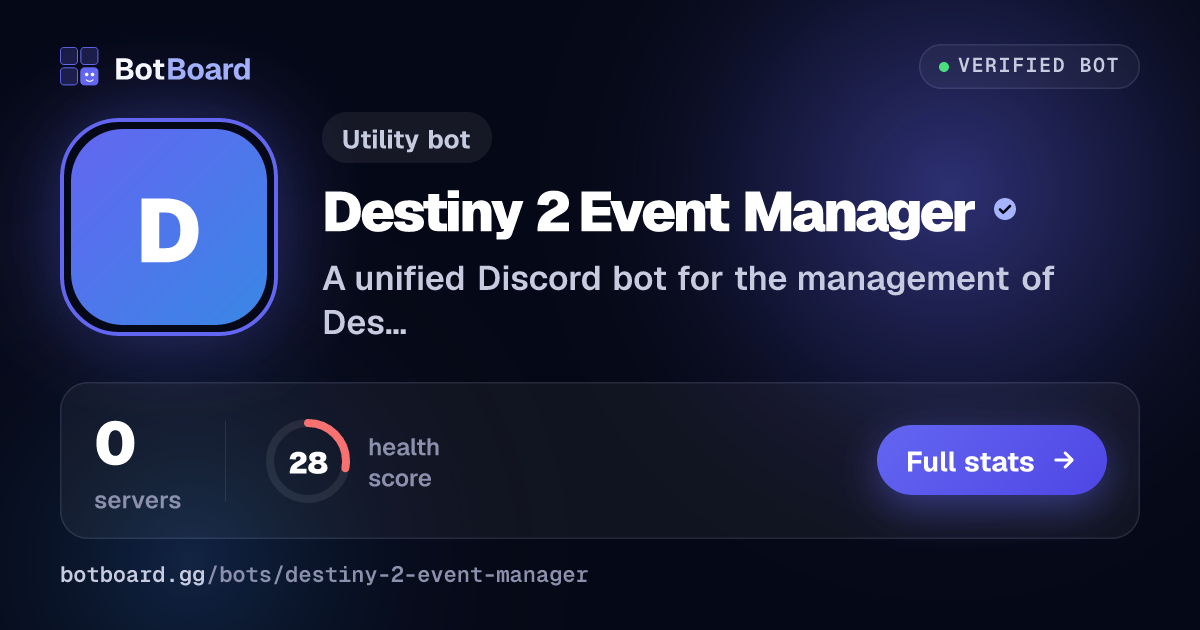 Share card for Destiny 2 Event Manager