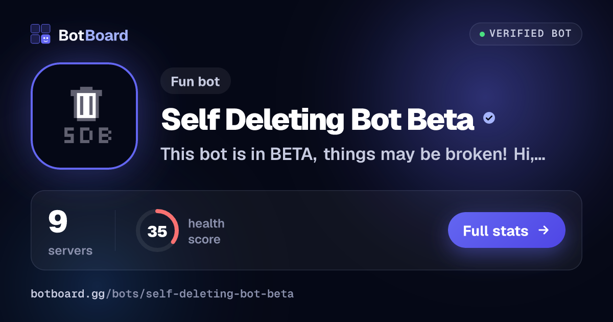 Share card for Self Deleting Bot Beta